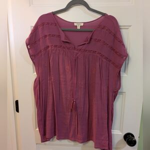 Como Blu Mauve Embroidered Tie-Front Boho Tunic